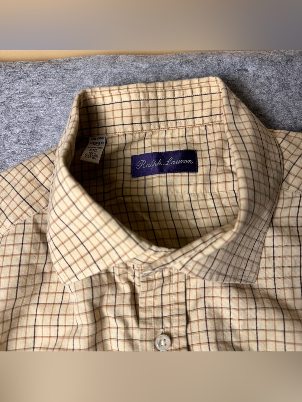 Ralph Lauren Purple Label Made Italy XXL Plaid 100% Cotton Dress Shirt